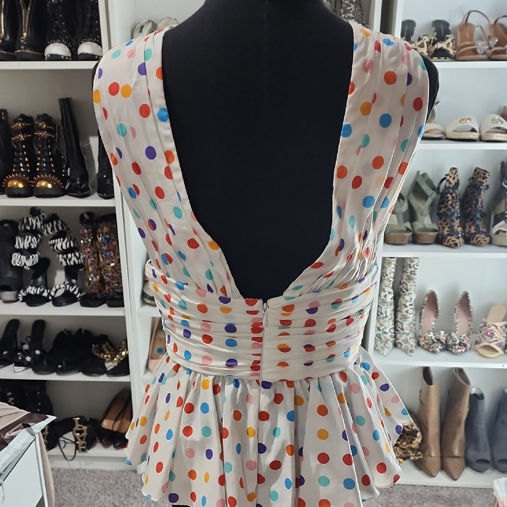 Caroline Constas Multicolor Polka Dot V-Neck Blouse - Picture 6 of 8